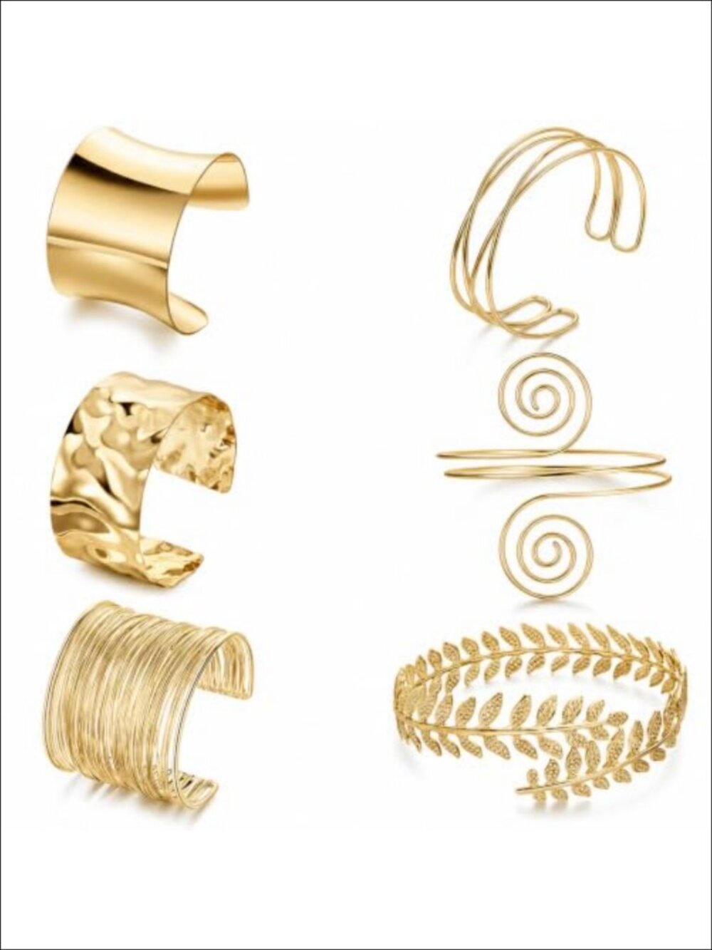 6 Pc Arm Cuff Set Metal Leaf Upper Arm Bands Boho Jewelry